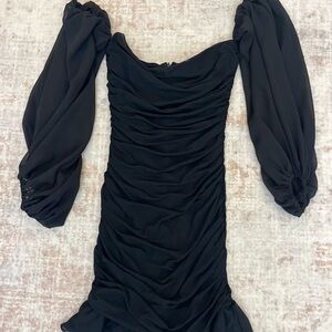 Elegant Short Black Ruched Dress